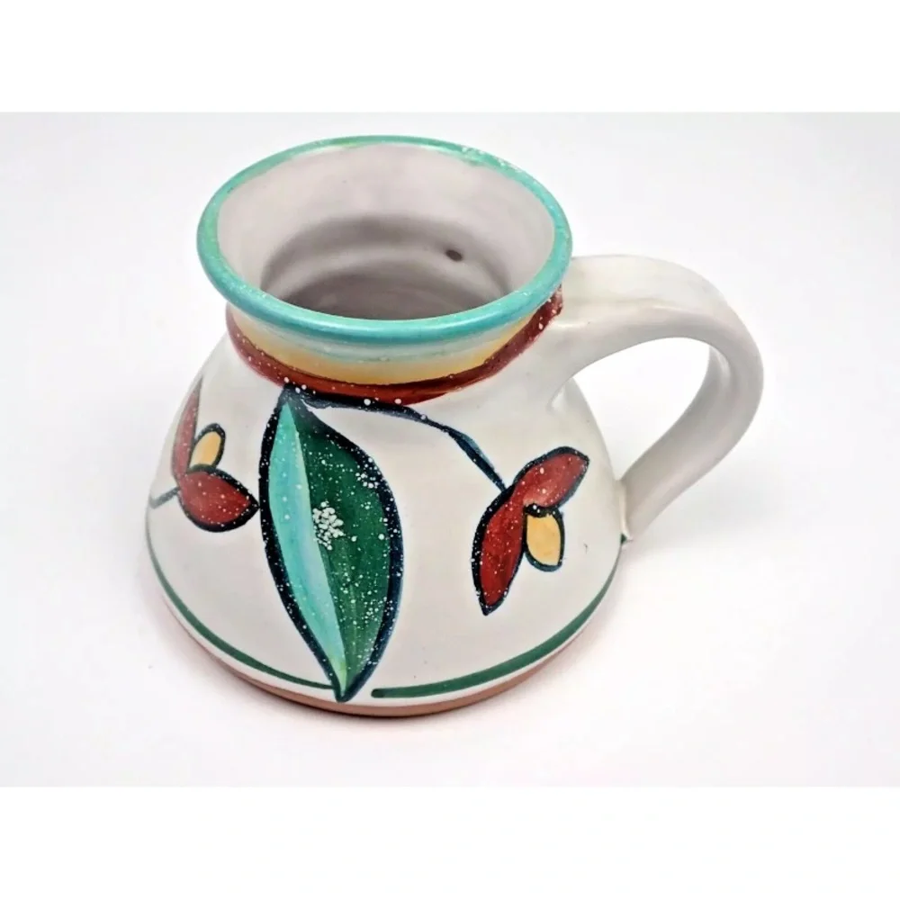 Vintage Pottery Mug Art No Spill Wide Bottom Coffee Tea Signed By Artist  .